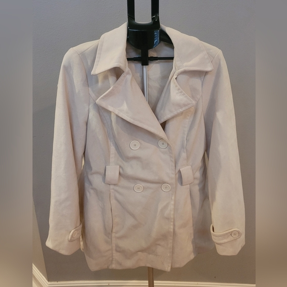 Cream Double-Breasted Women's Coat - Picture 1 of 11
